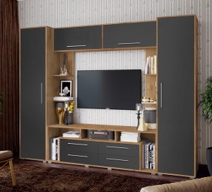 Гостиная Гармония МДФ (Миф) Графит Софт/Дуб Крафт